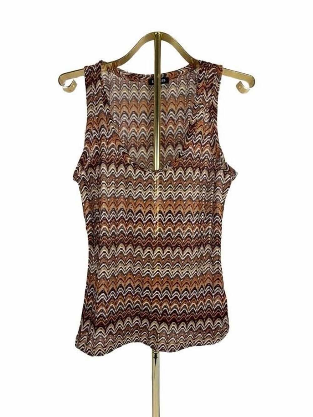 Express Chevron Crochet Scoop Neck Tank Top Size L Brown Multicolor
